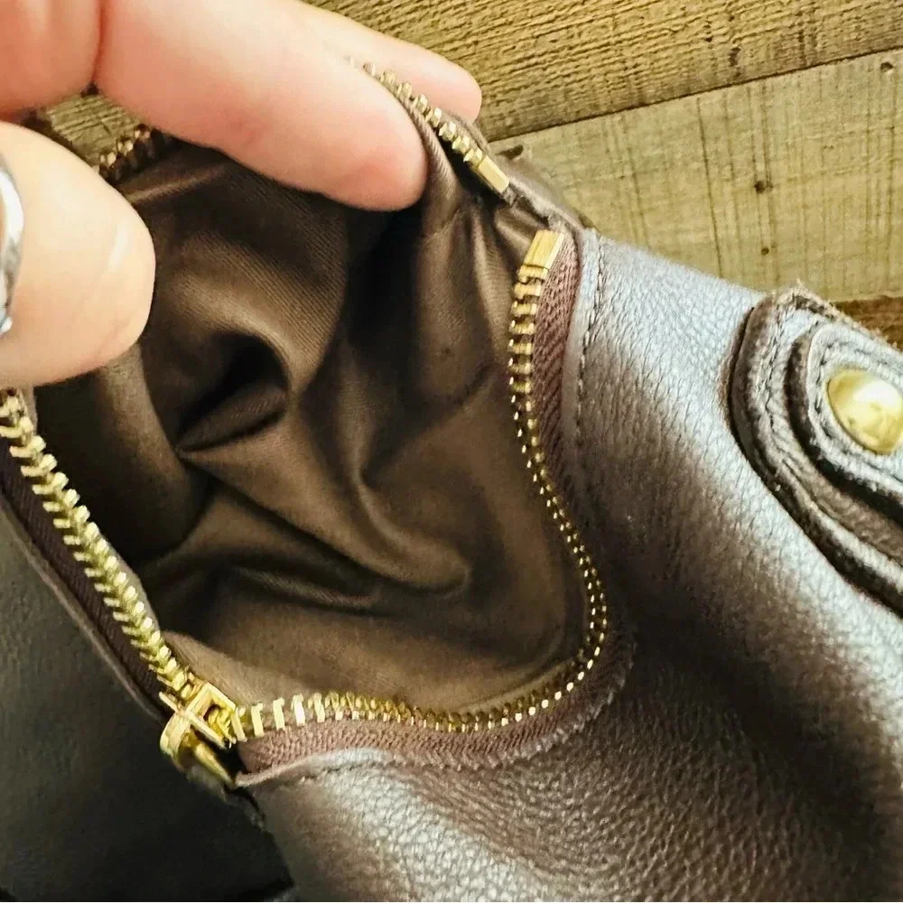 Linea Pelle Dylan Double Handle Satchel Leather Handbag- Brown